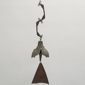 Vintage Paolo Soleri Cosanti bronze wind bell- signed- 21" overall length; 4 3/4"H bell size