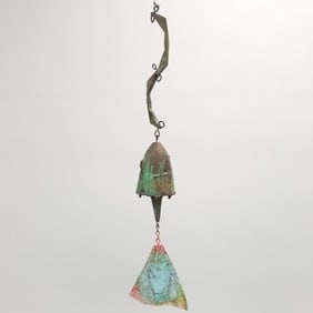 Vintage Paolo Soleri Cosanti bronze wind bell- apparently unsigned- new fin- 23 1/2" overall length,