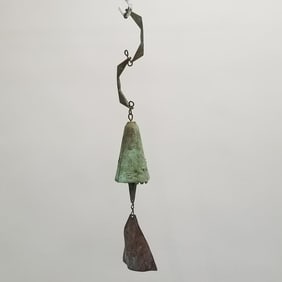 Paolo Soleri Cosanti bronze wind bell- signed- 24" overall height; 6"H bell size
