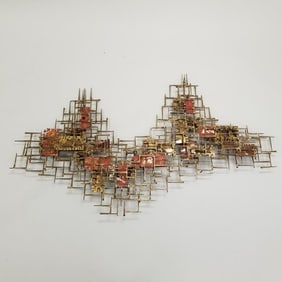 Large Silas signed brutalist mid-century modern hanging sculpture- 40"H 69"W