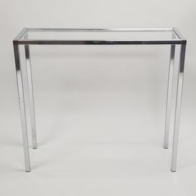 Postmodern metal console table with glass top- 32 1/4"H 36"W 12"D