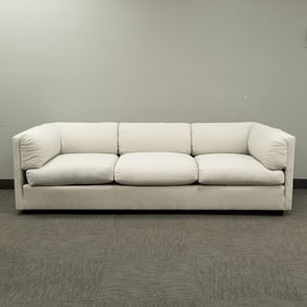 John Mascheroni designed postmodern sofa by Swaim originals (as seen- fabric sun faded) 28"H 97"W