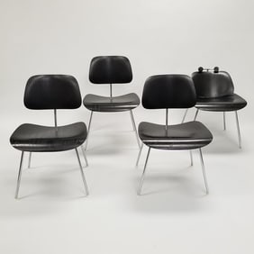 4 vintage Herman Miller aniline-dyed DCM chairs- two with labels- 1964-1978 (back rest to one is