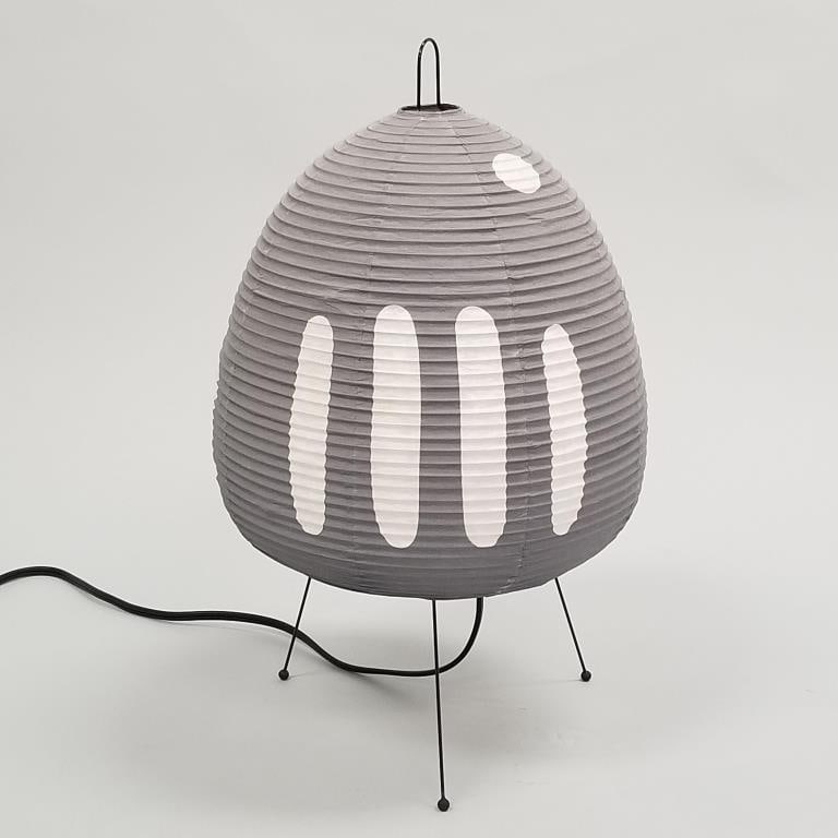 Akari 1AG light sculpture lamp by Isamu Noguchi with handmade paper & bamboo ribbing- signed Japan: Akari 1AG light sculpture lamp by Isamu Noguchi with handmade paper & bamboo ribbing- signed Japan with moon- contemporary- approx. 17"H 10"D