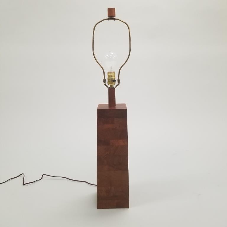 Gordon & Jane Martz wood mid-century modern table lamp with finial- unmarked- 23 1/8"H to top of: Gordon & Jane Martz wood mid-century modern table lamp with finial- unmarked- 23 1/8"H to top of socket