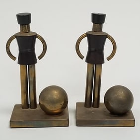 Pair Walter Von Nessen for Chase Brass & Copper Co. Art Deco "Sentinel" bookends (finish wear) 7"H 3
