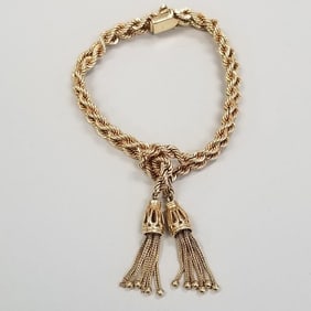 14K gold tasseled rope chain bracelet- 33.0g, 7 1/4"L
