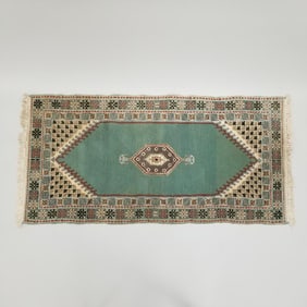 Handmade oriental rug- 5' 9" x 2' 9" (as seen, staining)