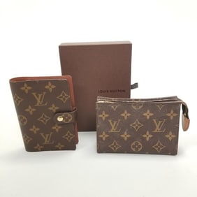 2 small Louis Vuitton canvas articles: day planner cover & a pouch- larger 4" x 5 3/4" x 1 3/4" with