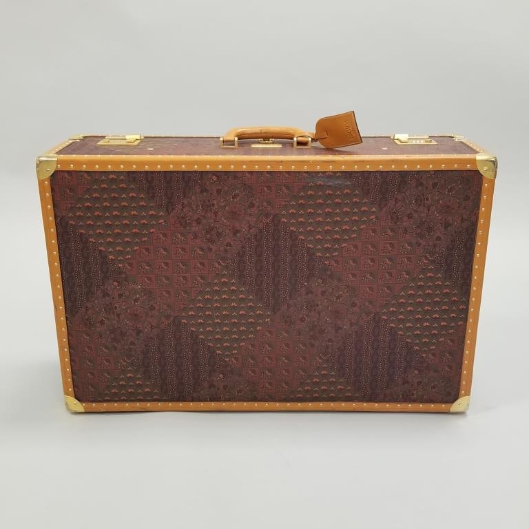 Large Escada suitcase with paisley pattern canvas with leather trim- 9"H 29 1/2"W 18 3/4"D: Large Escada suitcase with paisley pattern canvas with leather trim- 9"H 29 1/2"W 18 3/4"D