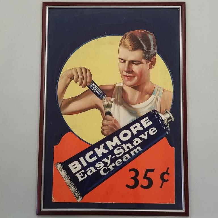 Brickmore Easy Shave advertising die cut sign- Ronald Reagan- 38"H 26"W framed O.D. (1 of 7)