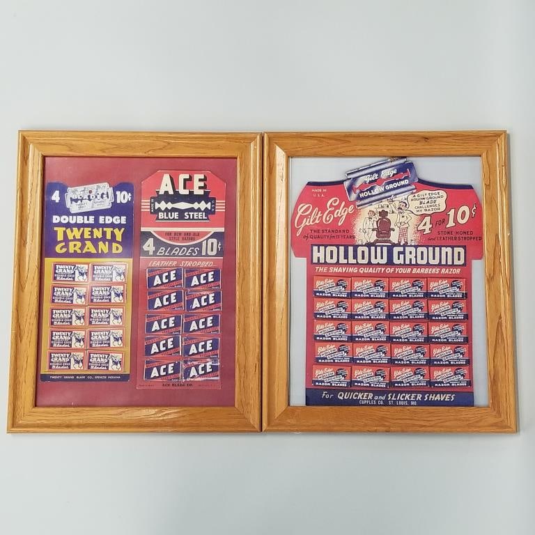 2 advertising razor blades display including Gilt Edge, Ace & Twenty Grand- 16 1/4"H 13 1/4"W (1 of 12)