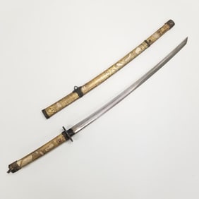 Japanese sword with decorated metal scabbard- 40"L overall