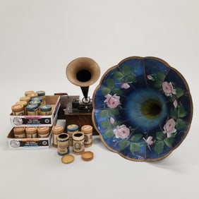 Edison Standard cylinder phonograph- 12" x 13" x 9" with 2 horns including Morning Glory- 30"L 23"D,