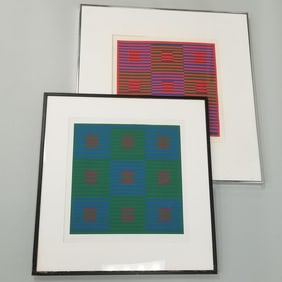 2 James Alvey color serigraphs "Red Window" 3/3 1978 & "Green Window" 2/3- 1970 (as is- mat wavy,