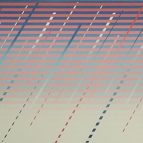 Daniel Meyer pencil signed & numbered 34/35 screen print "Merge" 1981- 35 3/4"H 48 3/8"W framed O.D.