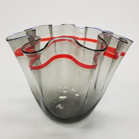 Oggetti- Italy large ruffled edge vase- 13"H 17"W