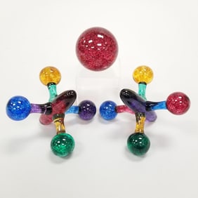 3 pieces M. Lajeunesse art glass (Little Rivers)- 2 jacks & ball- 6"H 8 1/2"W 8 1/2"D