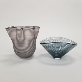 2 Kosta Boda signed vases- Goran Warft, etc- 9"H tallest