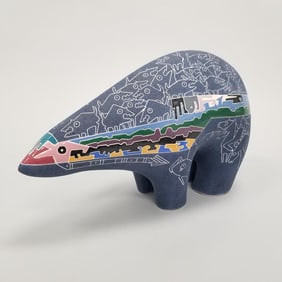 Rebecca Tobey large pottery bear fetish sculpture 14"H 23"W 8"D