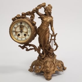 Figural open escapement clock- 13"H 11"W 8"D