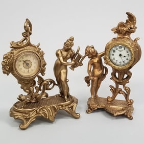 2 figural clocks including one New Haven- 9"H 7"W 3"D larger