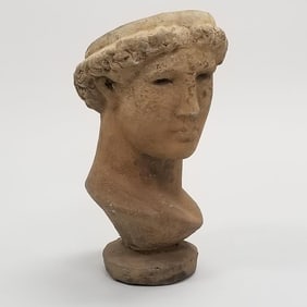 Cement figural planter- classical head- 16 1/2"H 8 1/2"W 10 1/2"D