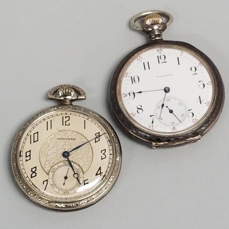 2 Waltham pocket watches incl one sterling silver case inscribed 1899- sterling case watch not (1 of 18)