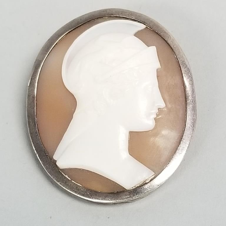 Antique carved shell cameo brooch w/ mythological bust of a woman- 1 3/8" x 1 5/8" (1 of 9)