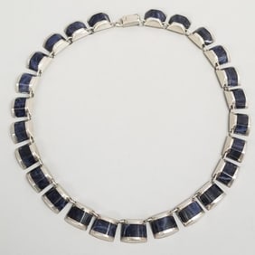 Vintage sterling silver & sodalite necklace marked Mexico- 44g, 16"L