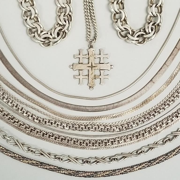 Group sterling silver, etc necklaces & bracelets- 227g total, 28" longest (1 of 20)