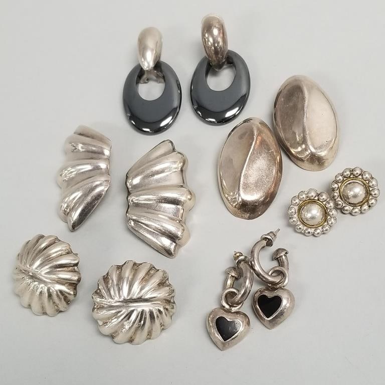 6 pair sterling silver earrings incl some s/w stones- 109g total, 1 7/8" longest (1 of 15)