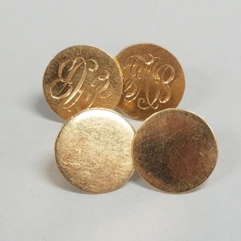 2 pair 14k gold earrings- 5.6g total, 1/2", one pair monogrammed (all unmarked tested 14k) (1 of 6)