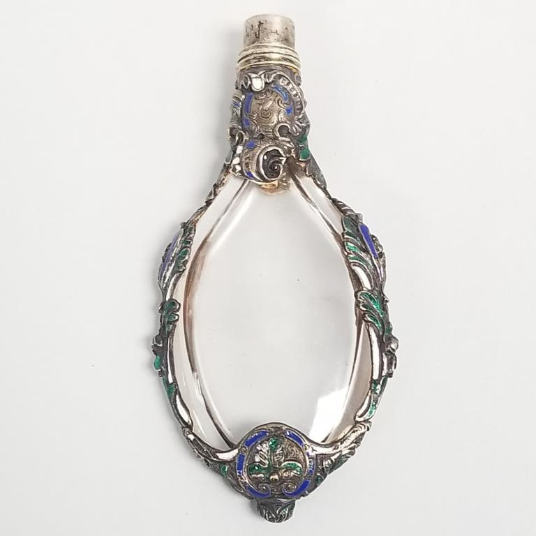 Antique glass scent bottle encrusted w/ enameled silver (Pallavicini family decent)- 4" x 2" (1 of 13)
