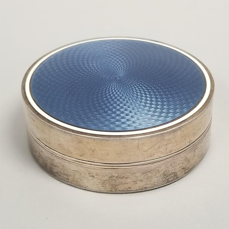French sterling silver & guilloche enamel double sided vanity box- 3 3/4 toz, 1"H 2 1/2"D: French sterling silver & guilloche enamel double sided vanity box- 3 3/4 toz, 1"H 2 1/2"D