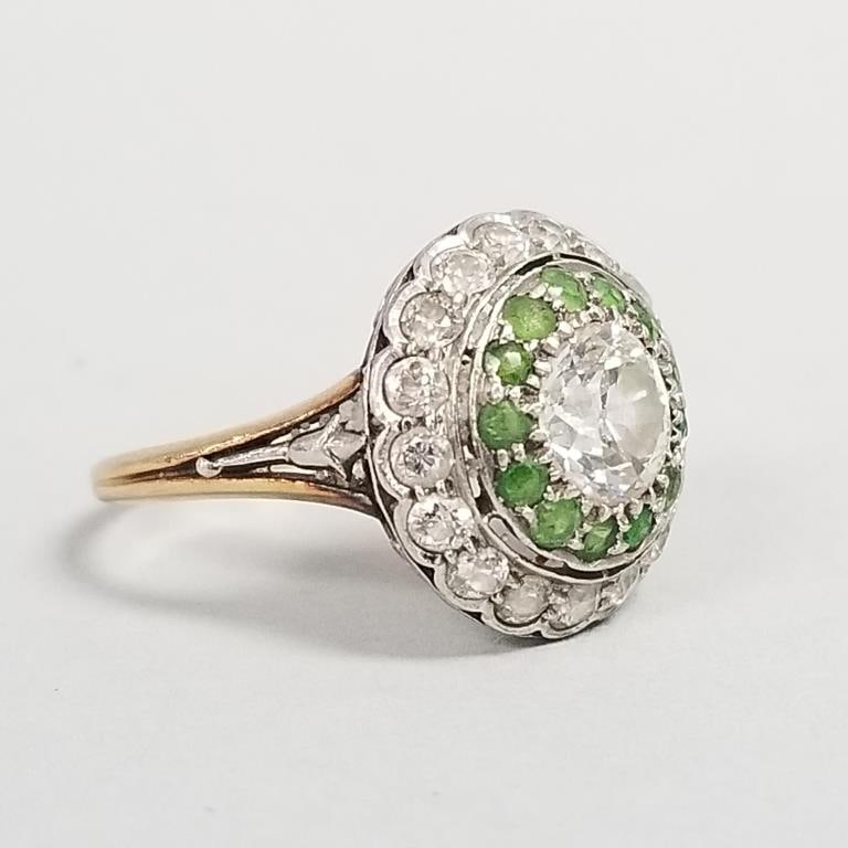 Platinum & 14k gold ring w/ 1.0 ct natural diamond center stone M/N VS1- encircled w/ 0.33 tcw (1 of 10)