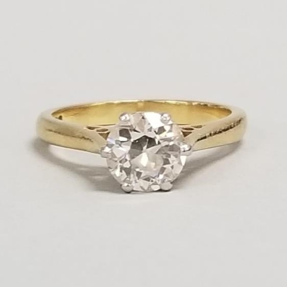 Antique 18K gold ring set with approx. 1.10 ct natural Euro diamond- J / VS- 3.7g; size 6 (1 of 13)
