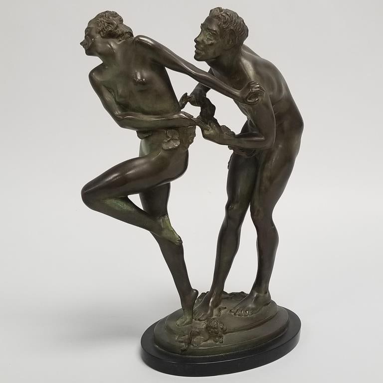 Antique Harriet W. Frishmuth "Rhapsody" bronze figural sculpture- 1925- impressed Gorham Co.: Antique Harriet W. Frishmuth "Rhapsody" bronze figural sculpture- 1925- impressed Gorham Co. Founders on marble base- 12"H 8 1/2"W