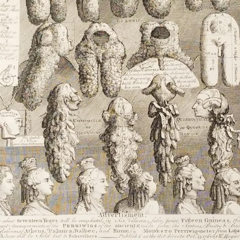 W. Hogarth 1761 framed engraving "Perriwigs" 20"H 16"W: W. Hogarth 1761 framed engraving "Perriwigs" 20"H 16"W