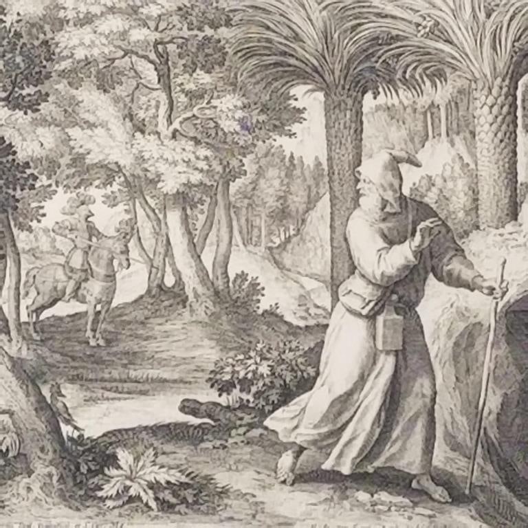 Raphael Sadeler 17th century engraving- Saint Possidius as a Hermit- 15 1/4"H 17 3/4" framed O.D. (1 of 10)