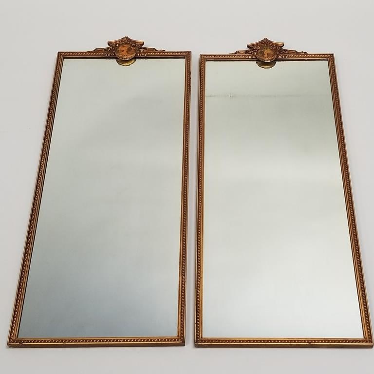 2 vintage French style giltwood mirrors (1 cartouche scratched) 36"H 14"W (1 of 18)