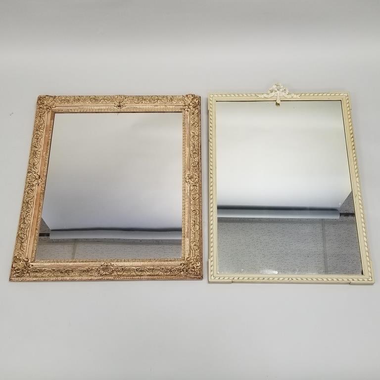 2 large ornately framed mirrors incl. bowknot top- (some paint loss) 39"H 26 3/4"W larger & 37"H 31 (1 of 16)