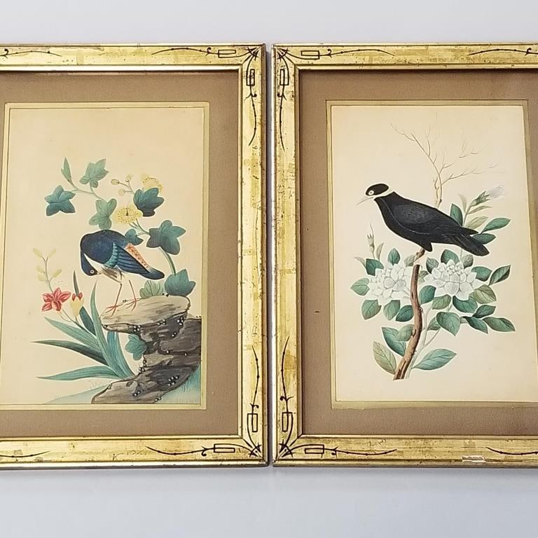 2 antique framed bird watercolor paintings- 15 1/2"H 11 1/2"W: 2 antique framed bird watercolor paintings- 15 1/2"H 11 1/2"W
