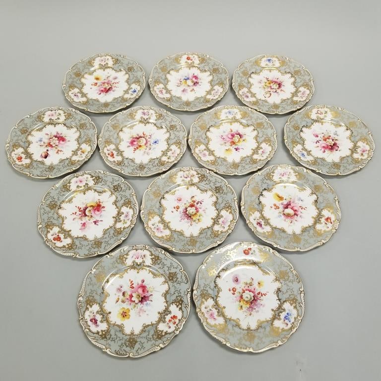 12 Coalport Wenham 8 3/4" plates retailed by Tiffany & Co. with hand painted floral decoration (1 of 14)