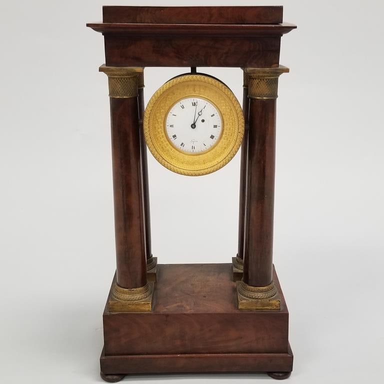 Antique Lopin French Empire pillar clock w/ ormolu trim (repair to dial) 15"H 8"W 5 1/2"D (currently (1 of 14)