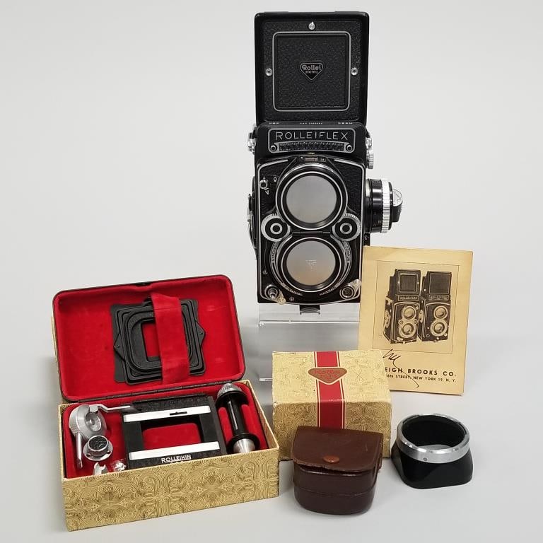 Rolleiflex 2.8F twin lens reflex camera with accessories in boxes & a brochure- camera size: 5 3/4"H (1 of 15)
