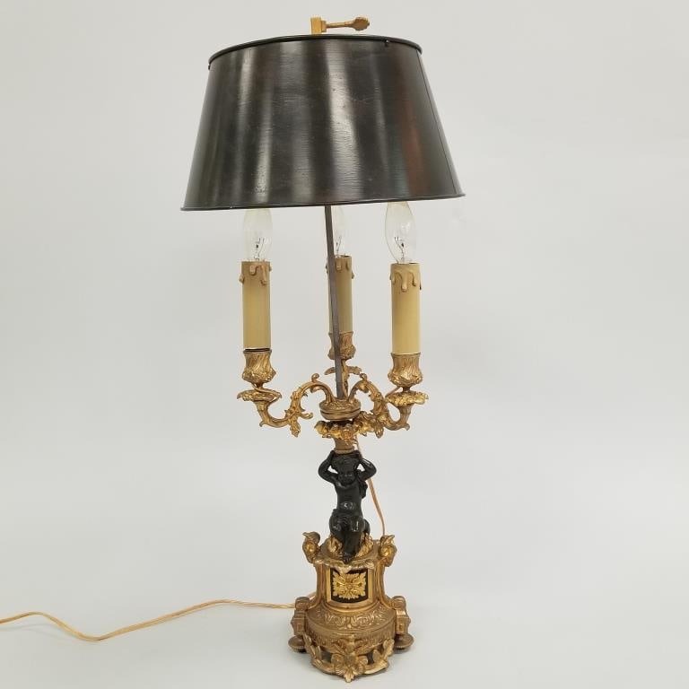 Ornate bronze figural lamp (as seen) 27 1/2"H 11 D (1 of 17)