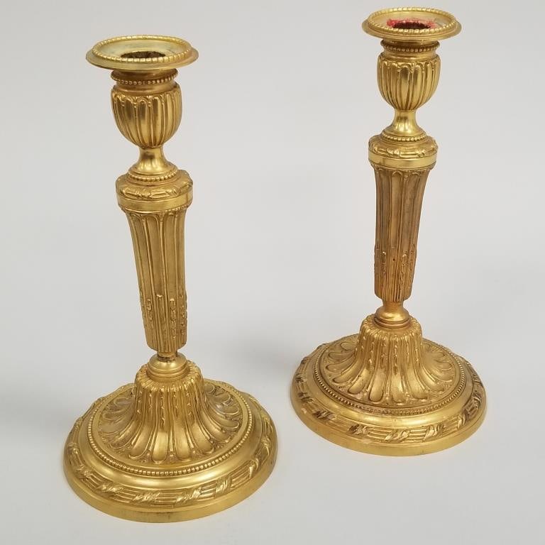 Pair Dore bronze candlesticks- 10 1/2"H (1 of 18)