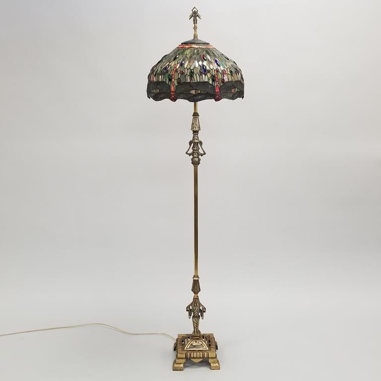 Art Deco floor lamp with contemporary dragonfly shade- 65 1/2"H 17"D (1 of 13)