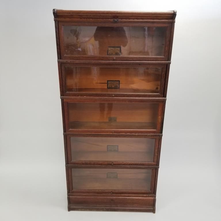 Antique Globe Wernicke quarter sawn oak 5-high stacking lawyer's bookcase (as is- needs gluing) 72 (1 of 13)